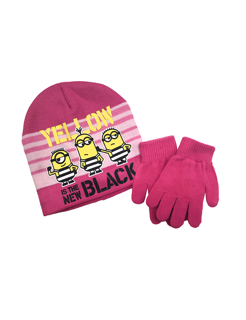 Conjunto Gorro e Luvas Menina Minions Rosa
