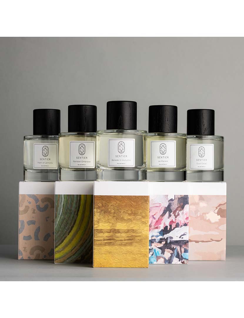 Coleção Ultimate Scent Journey (5 unidades): Parisian Embrace + Path of Lemons + Balade in Autumn + Le Marais + Oud Gaiac