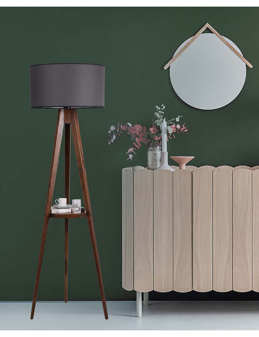 Candeeiro Chão Sehbali Tripod Ceviz Noz/Cinzento