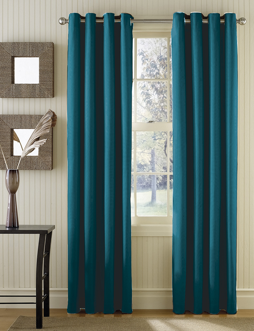 Conjunto 2 Cortinados Bicolor Argolas Inox azul petróleo