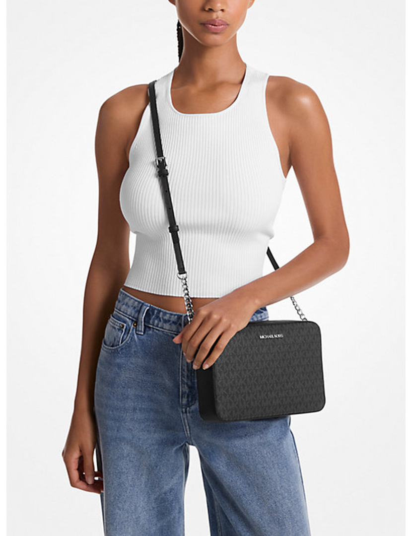 Jet Set Large Printed Logo Crossbody Bag Black, vista 3