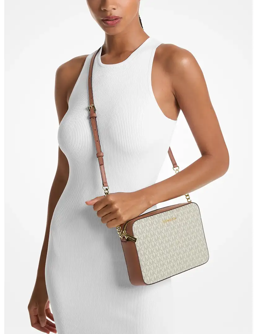 Jet Set Large Printed Logo Crossbody Bag Vanilla, vista 3