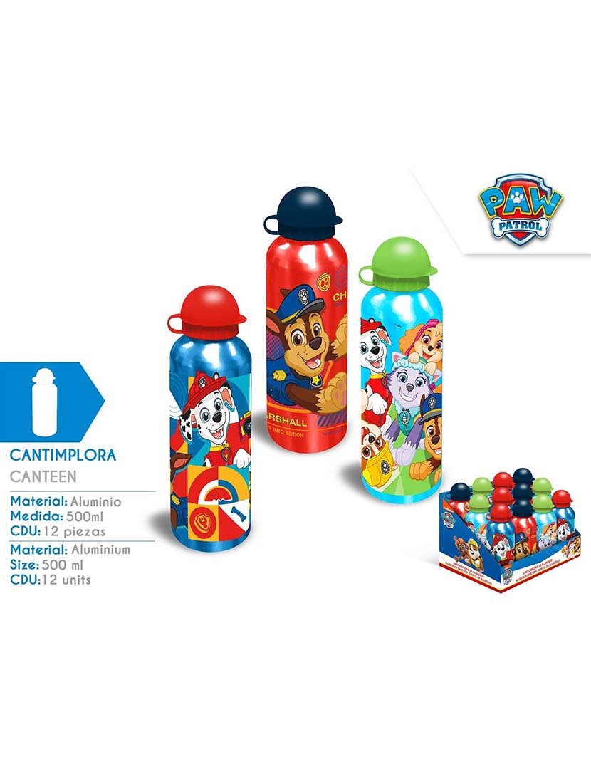 Botella de Aluminio 500Ml 3 Diseños Paw Patrol