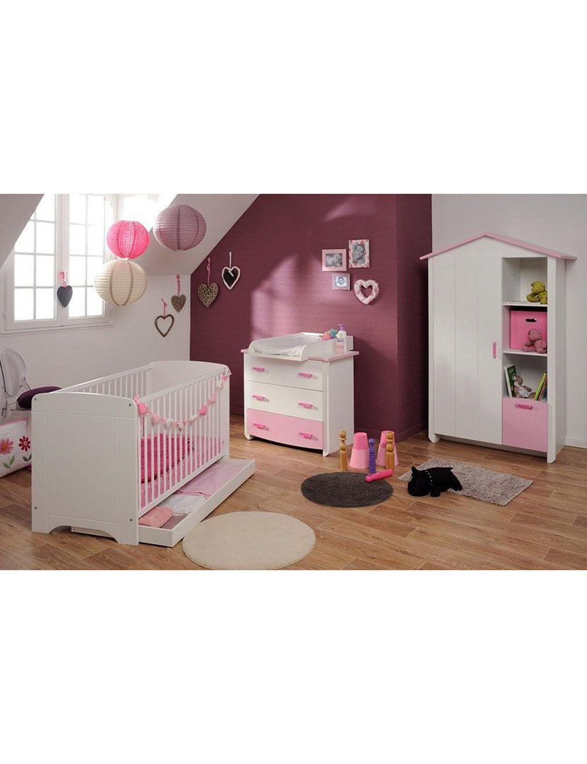 Cómoda Biotiful Branco e Rosa 79x45x45cm
