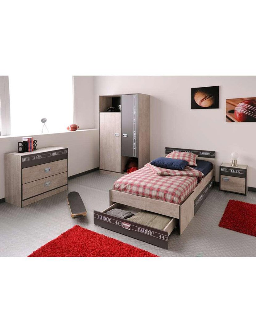 Cama Fabric en Roble y Gris 90x200cm