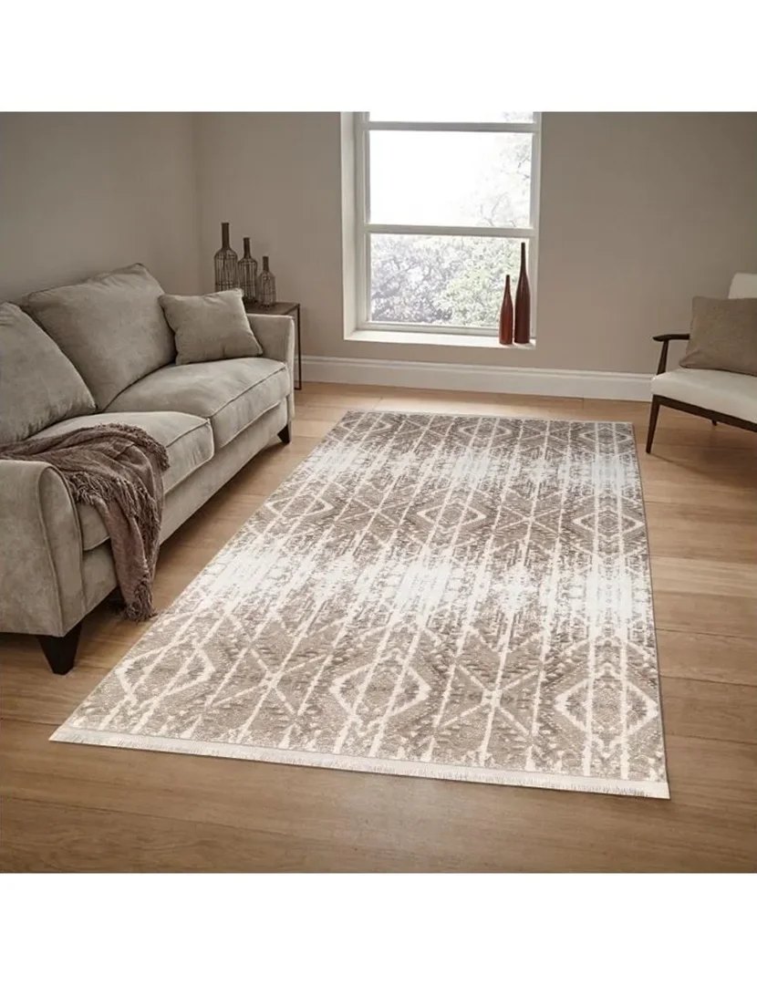 Tapete 100x200cm Castanho e Creme